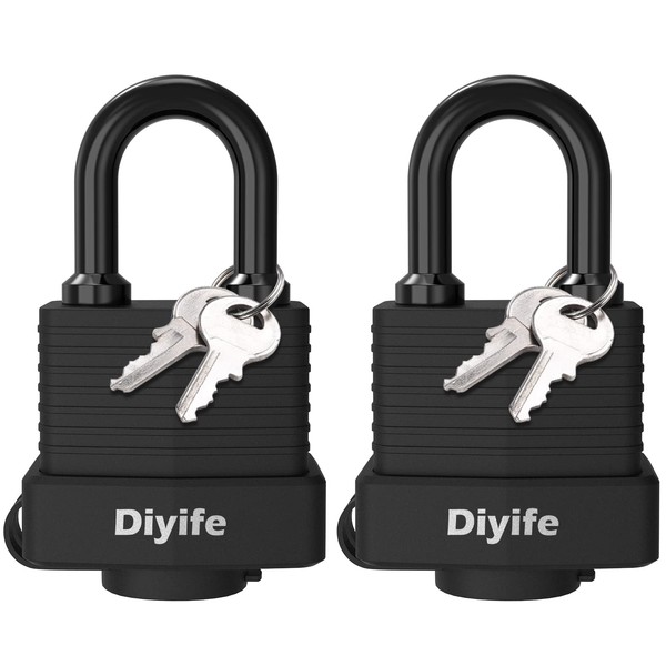 Padlock with Key, [2 Pack] [4 Keys] Diyife Waterproof Lock