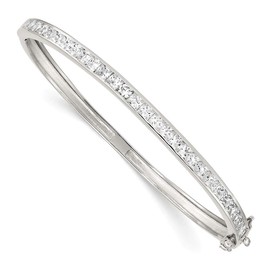 Sonia Jewels Solid 925 Sterling Silver Oval CZ Cubic Zirconia Hinged Bangle Bracelet 8" (5mm)