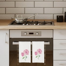 CIOJUNE Pink Hydrangea Flowers Floral Kitchen Towels Set of 2 - Flowers Decorative Hand Towels for Bathroom, Pink Hydrangea Decor Dish Towels for Kitchen, Floral Hand Towels, 16x24