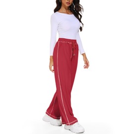 Feiersi Women's Wide Leg Sweatpants Soft Trendy Drawstring Baggy High Waisted Casual Trousers Jogger Sweat Pants(Red,Large)