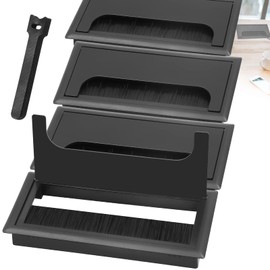 ADNEWX® 4 x Cable Grommet Black Square with Brush Seal and 10 Cable Ties for Furniture Desk Cable Outlet 80 x 160 mm