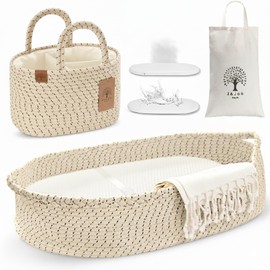 J&Joo Portable Changing Basket Includes Nappy Caddy - Soft & Waterproof Dual-Cover, Baby Mat, Changing Table Topper, Nursery Decor Gift Baskets for Baby Shower
