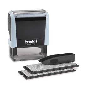 Trodat Trodat Printy 4912 Stempelset in Pastell Blau zum Selbersetzen - 4 Textzeilen, Abdruck 47x18 mm, Deutsch, inkl. Pinzette, Stempelkissen schwarz & Buchstaben- und Zahlenset in zwei Größen