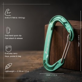 FresKaro 5pack Carabiner Keychain Clip Heavy Duty, Small Sturdy Key Accessory, 8kN Wiregate Carabiners, 7075 Aluminum Ultra-Light, for Hiking, Camping, Travelling, Backpack, Green