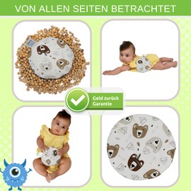 Cherry Stone Pillow Baby Girl Boy - Heat Cushion for Babies & Toddlers Teddy Bear Animal Motif - Grain Pillow for Stomach Pain & Bloating - 15 cm Round - Gift for Birth or Christening