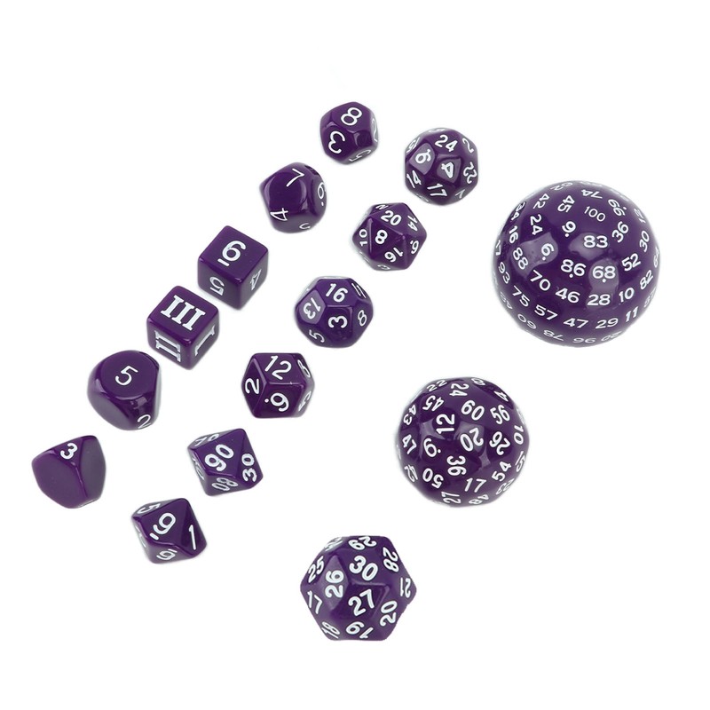 15pcs Polyhedral Dice Set 3 to 100 Sides Complete Polyhedral