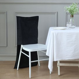 Tableclothsfactory Black Velvet Chiavari Chair Slipcover, Solid Back Wedding Chair Cover Cap