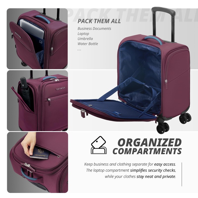 Verage Under Seat Luggage with Wheels, Softside Small Suitcase Spinner