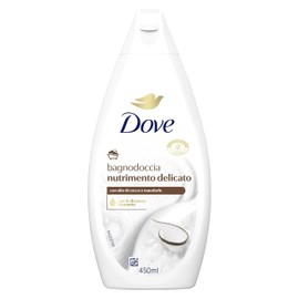 Dove Bagnodoccia Nutrimento Delicato, Idratante Dermo-Naturale, Olio di Cocco, 1/4 Crema Idratante, Dermatologicamente Testato, Bagnoschiuma Uomo e Donna, 100% Bottiglia Riciclata* 450 ml