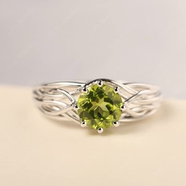 LUO S925 Sterling Silver Round Cut 1.41 Carat Peridot Ring Crossover Promise Ring August Birthstone Ring for Women US Size 9