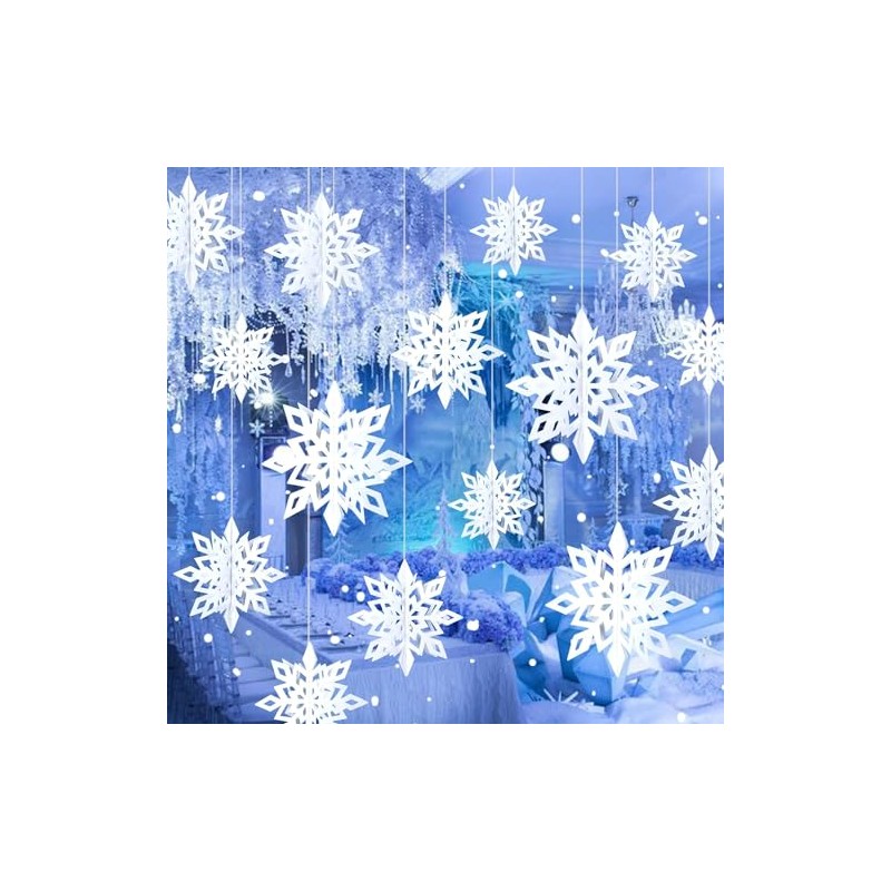 18 Adornos de Copos de Nieve Blancos de Navidad de