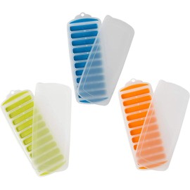 Lily's Home Silicone Narrow Ice Stick Cube Trays with Easy Push and Pop Out Material, Ideal for Sports and Water Bottles, Assorted Bright Colors. With Lids