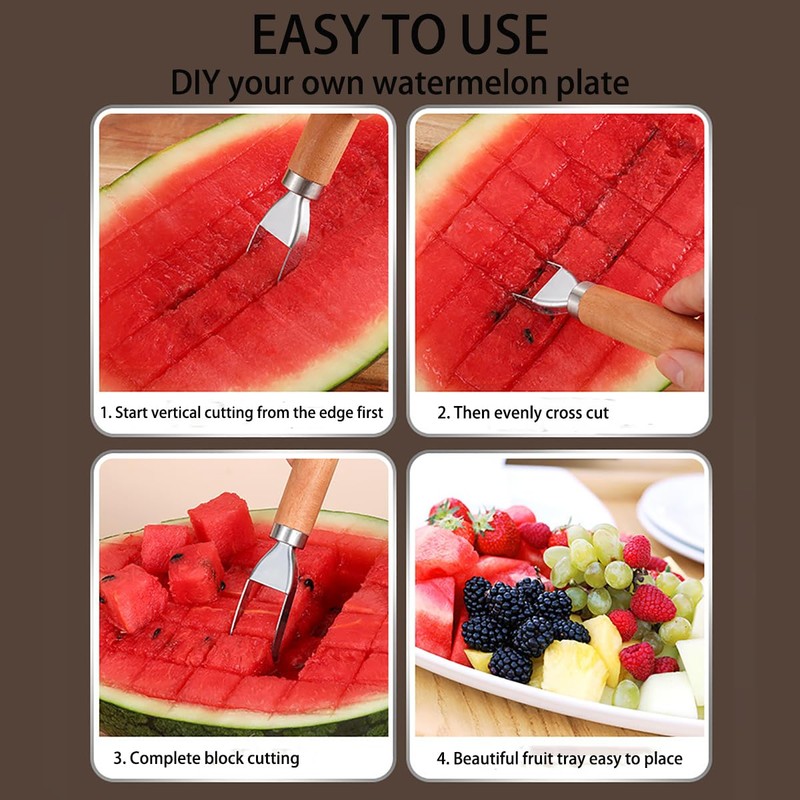 RUIENGCOMM 3 PCS Watermelon Cutter Slicer Tool Stainless Steel Fruit