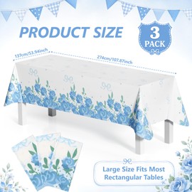 3 Pack Blue Floral Disposable Plastic Tablecloths, 54 x 108 Inch