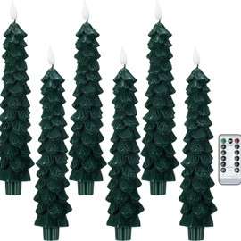 Christmas Tree Candles - 6 Pack Flameless Taper Candles with Remote Timer, LED Candles Candlesticks