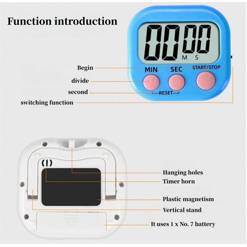 Multi-functional Digital Kitchen Timer - ABS material, loud alarm, large