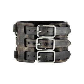 Nemesis Cross Skull Watch Vintage Style 3 Strips Leather Cuff Band Brown