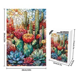 Great Jigsaw Puzzles for Adults 300 Pieces Stained Glass Cactus Challenging Puzzles for Adults Gift for Friends Family Home Decoration Puzzle