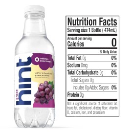 Hint Grape Water, Fruit-Infused, Sugar Free, Zero Cal, 16 Oz (12-Pack), Natural