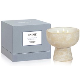 BLUEME Nostalgia-Bergamot & Musk, 3 Wick, Refillable Wellness Candle, Contains Essential Oil, Sustainable, Hand Finished, Hand Poured, Premium, Luxury Ceramic, Natural Cotton Wick, Soy-Wax Blend