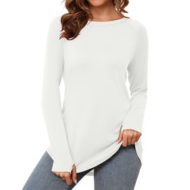VVK Long Sleeve Workout Tops for Women Casual Loose Fit Tunic Shirts with Thumb Hole Fall Fashion 2024 (White L)