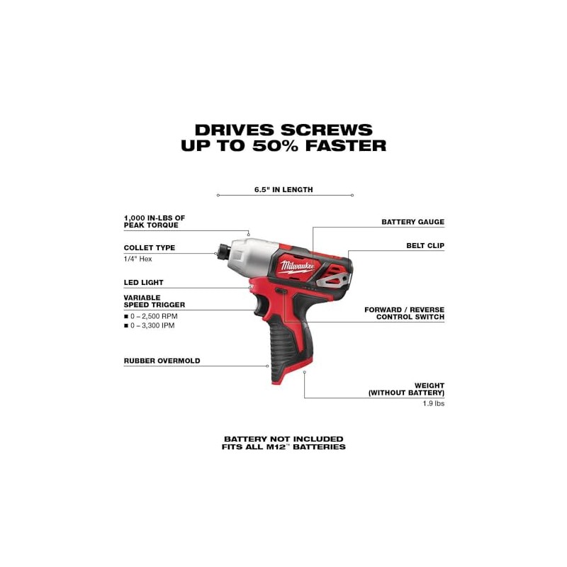 Milwaukee M12 1/4 In. Hex Impact Driver (Bare Tool)