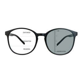 LAMBBAA Vintage Round Progressive Multifocal Presbyopic Glasses, Photochromic Gray Sunglasses for Men Women Readers (+0.00/+1.00 Magnification)