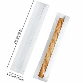 50 Pieces French Baguette Paper Bags with Window,23"Baguette Bags,Paper Bags with Window,Clear Bread Bags,Heat Seal Bags Packaging for Baked Goods,Bread Packaging (White)