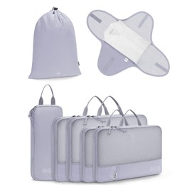 WANDF 7 Set Compression Packing Cubes for Travel, Shirt Folder for Wrinkle-Free, Suitcase Organizer Bags Set for Carry-On Checked Luggage Duffle Bag Women Men(Gray-blue)