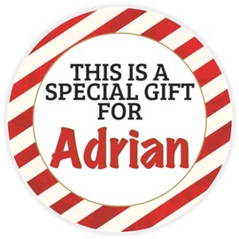 This is a Gift for Adrian - 100 Pack Circle Stickers 3 Inch - Candy Cane Merry Christmas Gift Tag Present Tree Holiday Custom Name Santa Claus