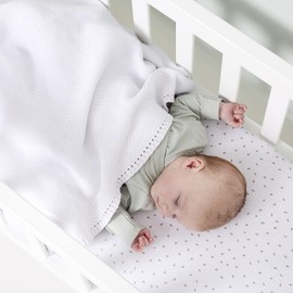 The Little Green Sheep Organic Knitted Cellular Baby Blanket, Lightweight & Breathable 75x75cm Blanket, Linen