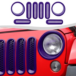 SQQP Mesh Grille Grill Insert+Headlight Turn Light Cover Trim Fit for 2007-2018 Jeep Wrangler JK JKU(Purple)