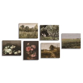 Dazzlewall Vintage Rustikale Wandbilder Französisches Land Blumen Leinwand Bilder für Bauernhaus Schlafzimmer Wohnzimmer Deko 20x25 cm 6er Set Ohne Rahmen