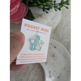 Light Blue Glitter Star Pocket Hug Token for Long Distance Love Relationship, Pocket Token for Girlfriend Or Boyfriend, Best Female Friend Gift, Tween Girl Gift, Teenage Girl Gift, Stocking Stuffer