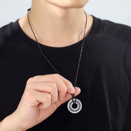 EUEAVAN Viking Rune Ring Pendant Necklace Nordic Runes Elders Futhark Vintage Choker Talisman Primitive Amulet Viking Jewelry Men Boy Gift Punk Leather Cord (silver 2)