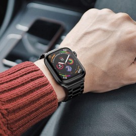 Correa Compatible con Apple Watch 42,44,45mm, Acero Inoxidable Correa Compatible Apple Watch 8/7/6/5/4/3/2/1/Ultra, iWatch Serie SE/SE2, Uso FáCil Correa Ajusta Longitud Herramienta (Negro)