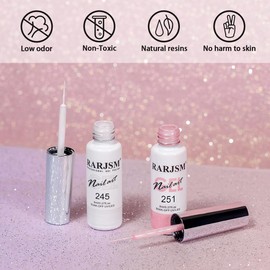 RARJSM Pearl Nail Art Gel Liner 2 Pcs Set Pearlescent Milky Silver White and Pink Shell Glitter Swirl Effect Gel Nail Polish 8ml Build in Thin Brush Painted Drawing Striper Gel Polish Curing Requires