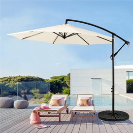 VECELO 10ft Offset Patio Umbrella, Cantilever Umbrella, Hanging Outdoor Umbrellas with 8 Ribs, Market Umbrella w/UV Protection Waterproof for Market/Backyard/Pool/Garden/Lawn, Handy Crank&Cross Base