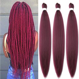 Xiaofeng Prestretched Braiding Hair Extensions Wine Red Yaki Texture Braid Hair for Box braids 26 Inch Synthetic Braids Extension Burgundy