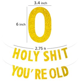 Holy You're Old Banner Gold Glitter Birthday Banner Sign for for 30th 40th 50h 60th 70th 80th 90th Birthday Retirement Party Decorations Supplies Funny Adults Birthday Party Decoration