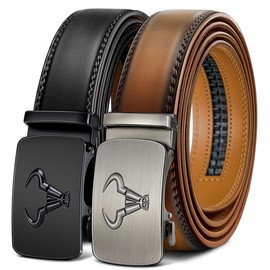 BULLIANT Men belt 2Pack,Leather Ratchet Belt for Gift Men Dress Casual Jeans 1 3/8",Cut for Fit(Black/Tawny,32"-38" Waist Adjustable)