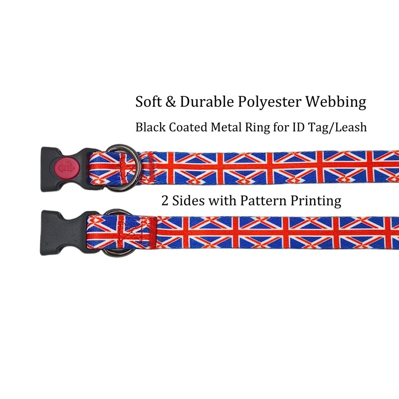 Olahibi Dog Collar and Leash Combo Set, Union Flag Pattern,