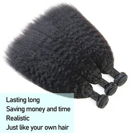 Kinky Straight Bundles Human Hair Weave single Bundles kinky straight Bundle 12A Grade Unprocessed Human Hair Extensions Natural Black 18 Inch