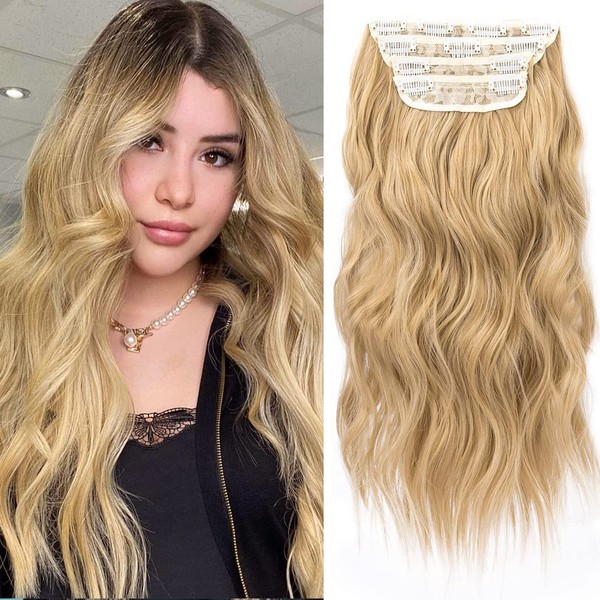Clip in Synthetic Hair Extensions Long Wavy 4PCS Thick Hairpieces