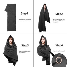 JCBFUME Cowl Hood Scarf Rogue Hood Medieval Cloak Renaissance Costume Men Neck Warmer Hooded Cape Hat Cyberpunk Accessories (Black)