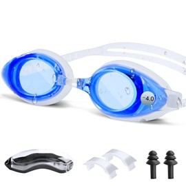 [Air Rope] Goggles, Swimming for Childrens/Adults (Blue, -6.0), Mega Underwater Neswimming Gog, Swimming Goggles, Nose Belt and Ear Plugs, Antibacterial, UV Protection, Anti-Fog, Leak Proof, Unisex,
