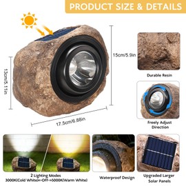 Vcdsoy Solar Powered Rock Lights Outdoor- 2 Pack Super Bright Solar Spot Garden with 2 Lighting Modes, IP65 Waterproof Outdoor Decorative for Garden,Backyard, Roads, Yard, Patio Landscape,Sidewalks