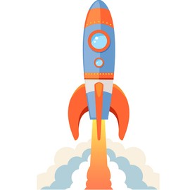 SP12089 Vintage Retro Red Blue Rocket Ship Blasting Off Cartoon Cardboard Cutout Standee Standup