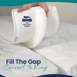 10" Extra Wide Bed Bridge Twin to King Converter Kit - Split King Gap Filler for Adjustable Bed - Mattress Connector & Gap Filler for Bed - Heavy Duty Metal Buckle Strap - 25D Memory Foam