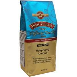 Door County Coffee, Spring & Summer Seasonal Blend, Raspberry Almond, Raspberry and Buttery Almond Flavored Coffee, Medium Roast, Whole Bean Coffee, 8 oz Bag